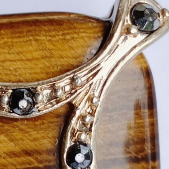 Vintage Monet Mid Century Tiger Eye Clip Earrings, Gemstone, 1960s Jewelry - Picture 11 of 11